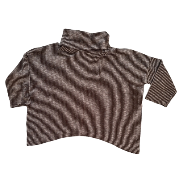 Clara Sun Woo Brown & Beige Ribbed Knit Cropped Turtleneck Sweater, Sz M - Picture 1 of 5